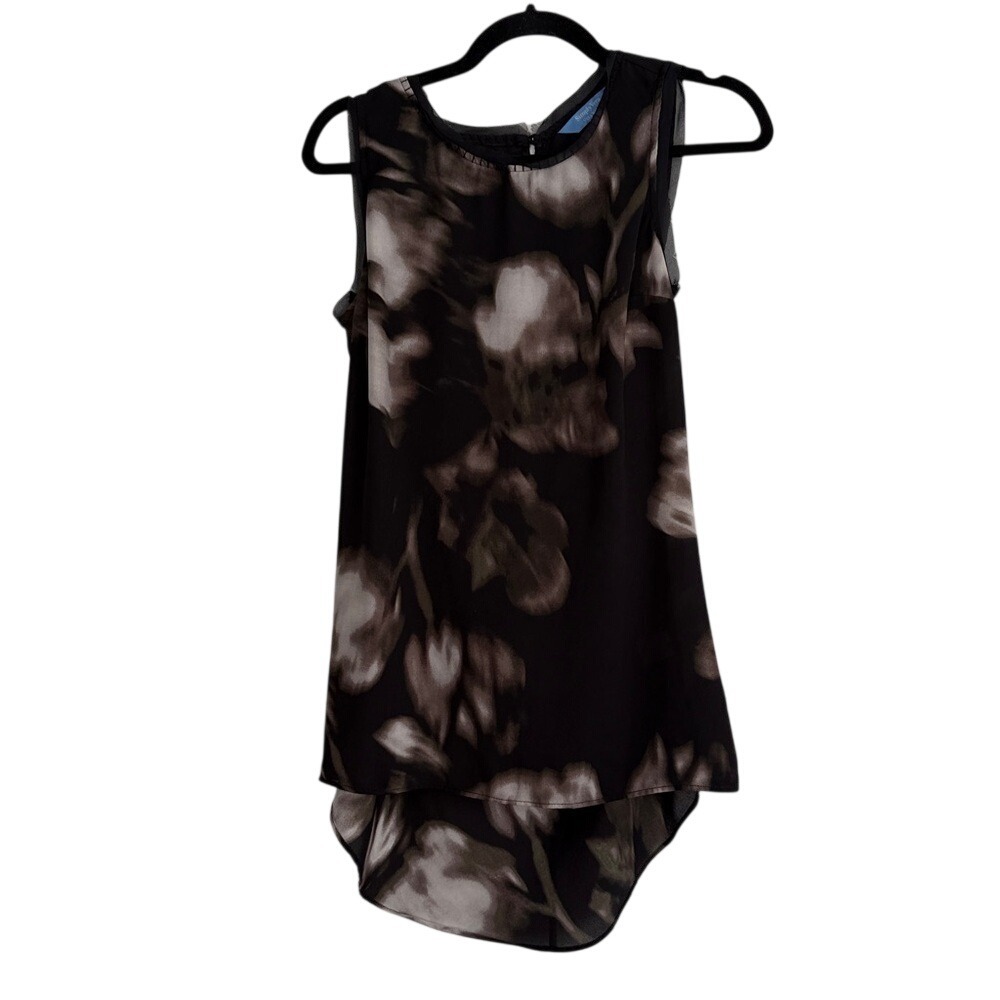 Simply Vera Vera Wang Black Floral Sleeveless Asymmetrical Hem Tunic Top S